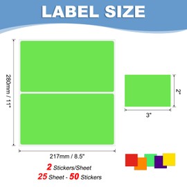 PATIKIL Printing Color Coding Labels 3 x 2 Inch, 50 Pcs Rectangular Colored Labels Sticker Moving Stickers Tags for Inkjet Laser Printer Inventory Packing Box, Fluorescent Green