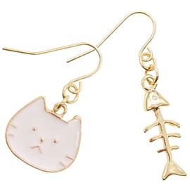 Healvian 1 Pair Asymmetrical Cat Fish Bone Dangle Earrings for Women Unique Drop Earrings Premium Durable and Non Fading for Parties and Daily Wear