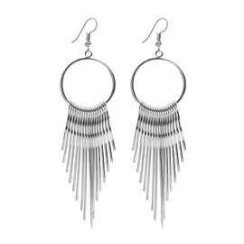 XFSRG Long Silver Tassel Earrings Vintage Women Bohemian Jewelry Gold Earrings Gifts Jewelry for Party Girls Wedding (Silver)