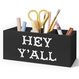 AQYIP Western Office Decor Wooden Pen Pencil Holder for Desk Accessories, Western Gifts for Women Men, Retro Hey Y'all Wood Southwestern Makeup Brush Toothbrush Holder Organizer for Vanity Bathroom