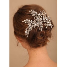 Deniferymakeup Rhinestone Crystal Bride Wedding Hair Comb Silver Pearl Bridal Hair Pieces Rhinestone Hair Accessories for Bride (Style 2)