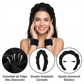 Set negro de 14 piezas MODAMNGL con diadema nube, pulseras, pinzas y cepillo de silicona