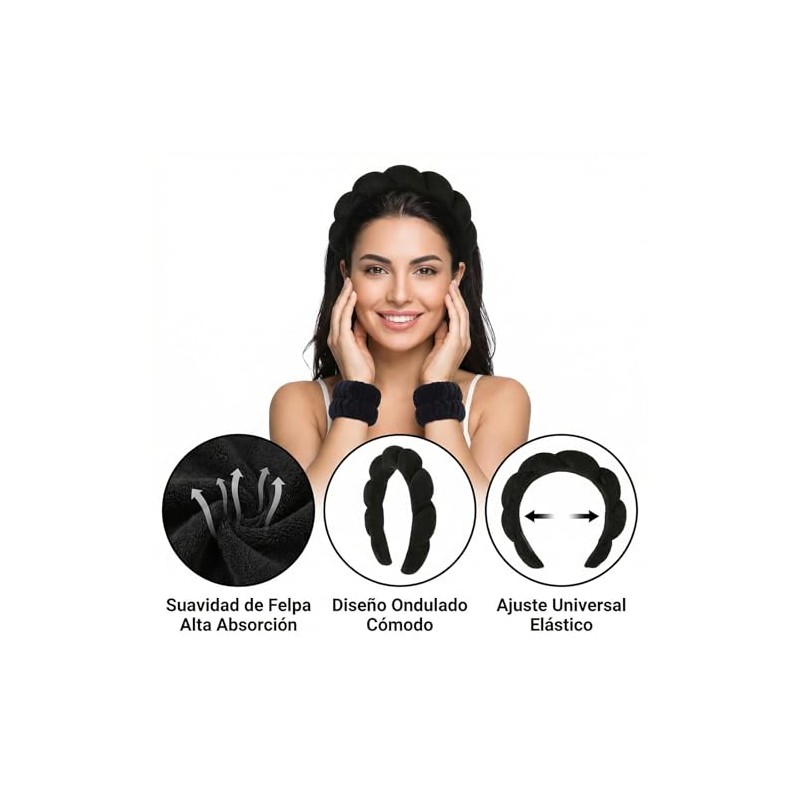 Set negro de 14 piezas MODAMNGL con diadema nube, pulseras,
