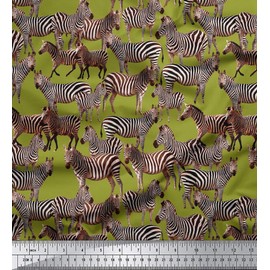 Soimoi polyester Satin Fabric 105 GSM Zebra Print 44 Inches Wide Craft Material By The Meter-Olive Green