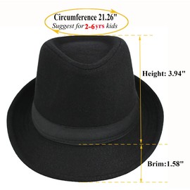 Kids Fedora Hat Boys Black Short Brim Felt Jazz Cap Toddler Boys Panama Derby Cuban Hat（Size 54cm for 3-7 Years Old