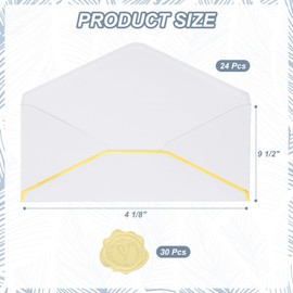 PATIKIL #10 150GSM Pretty Business Mailing Envelopes, 24Pcs 4.1 x 9.5 Self Seal Standard Letter Size Envelopes with Gold Border and Stickers for Christmas Wedding Cards, White