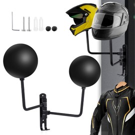 Motorcycle Helmet Rack Wall Mount 180 Degree Rotation Metal Bike Helmet Holder Mount Bicycle Helmet Display Hanger Stand with 2 Hooks for Motorcycle Bike Baseball Rugby Helmet - Black, 1 Pcs