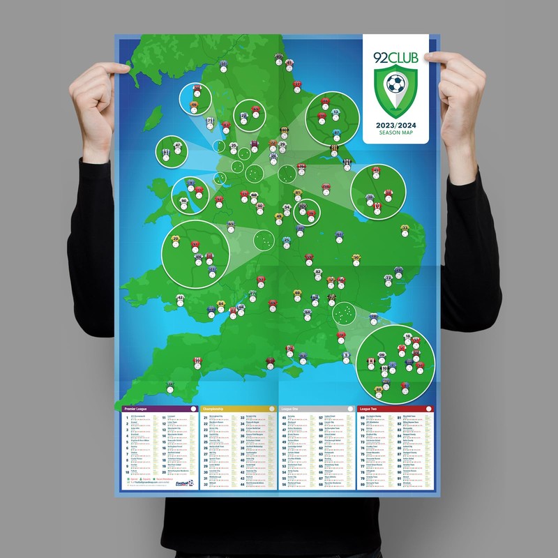 Football Ground Map 92 Club - Football Stadium A1 Wall