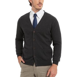 KALLSPIN Men's Cardigan Sweater Pure Cotton V-Neck Button Knitted Cardigan with Pockets(Charcoal, Large)