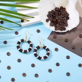 Crafans 100Pcs Natural Coconut Beads 8 mm Flat Round Brown Coconut Crafts Beads Strands Undyed Ornaments Bulk for DIY Bracelet Necklace Jewelry Making