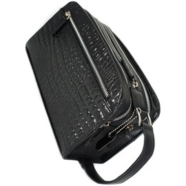 Bliss Leather Crocodile Embossed Cowhide Leather Second Bag, Double Zipper, Large Capacity, Multi-functional, Black