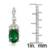 Sterling Silver Created Emerald and White Topaz Oval Dangle Earrings