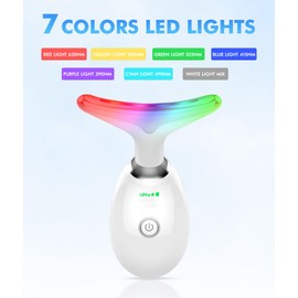 SDKWDH Red-Light-Therapy-for-Face-and-Neck, 7 Color Face Massager Tool for Wrinkles, Double Chin, Vibrating Facial Massager with Thermals for Skin Care, Glossy White