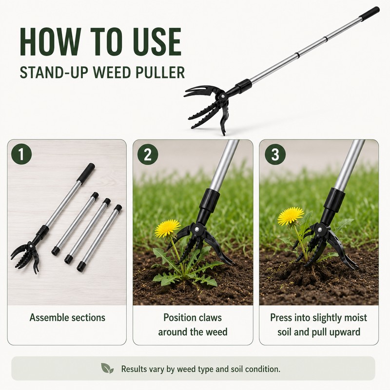 Stand-Up Weed Puller for Garden – 45-Inch Adjustable 4-Claw Root