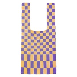 Anopo Checkered Tote Bag Crochet Bags for Women Small Knitted Shopping Bag Boho Woven Handbag Purple Yellow