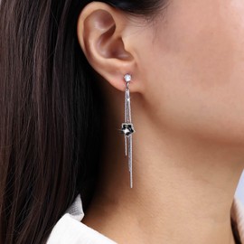 Atentuyi Boho Rhinestone Earrings Silver Long Chain Earrings Chain Dangle Earrings Crystal Wedding Earrings Bridal CZ Stud Earrings Jewellery for Women and Girls, Zinc