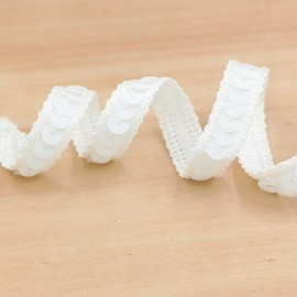 Length12 Yards，Wide 12mm/0.47 inch Pure White Sequin Ribbon Trim,for Sewing DIY Crafts Costume Home Decorative (Pure White)