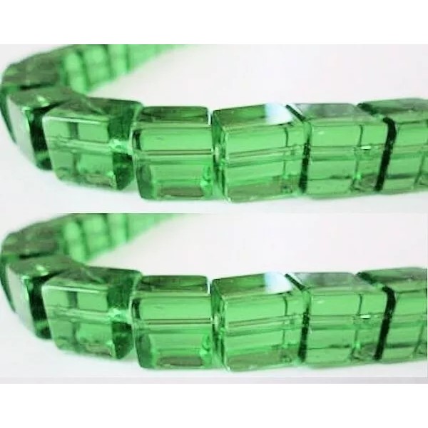 Czech 100 Green Pressed Glass 8mm Square Cube Beads with