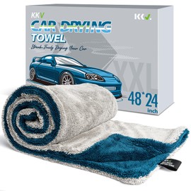 KKV Full-Sized SUV Drying Towel, 48”x24” Dual Sided Microfiber Car Cleaning Towel with Twisting Yarn Technique, 1400GSM Super Absorbent, Scratch-Free, Machine Washable (LightGrey-MarineBlue)