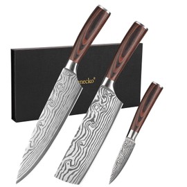 Sunnecko Kitchen Knife Set 3 Piece Chef Knife Set Professional High Carbon Stainless Steel, Sharp Kitchen Knives with Wooden Handle
