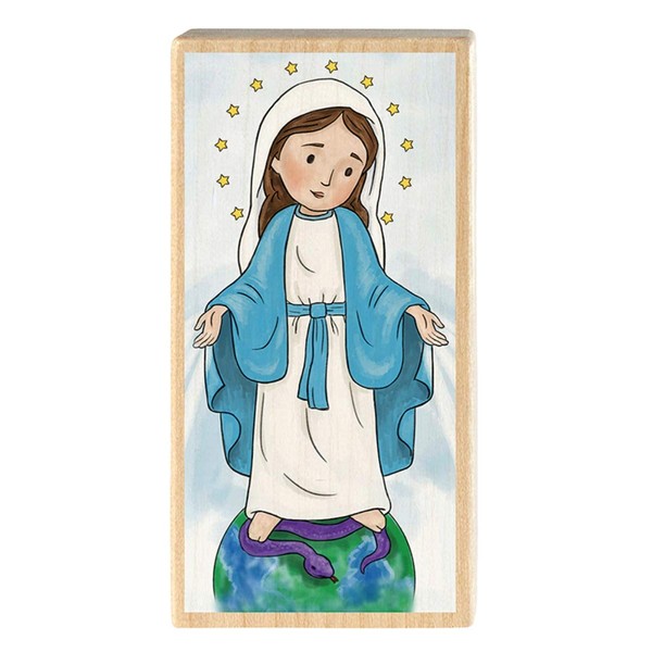 Autom Prayer Blocks for Kids, Blessed Mother Mary Miniature Saints Block 2 3/4 Inches