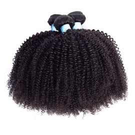 BLY Mongolian Afro Kinky Curly Human Hair 3 Bundles (16 16 16inches) Unprocessed Hair Weave Weft Big Hair for Black Women Natural Color