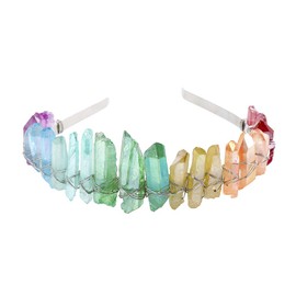 Raw Crystal Quartz Headband Crown - Rhinestone Tiara Mermaid Crown Headband for Women Bride Wedding Parties Hair Hoop(Gradient)