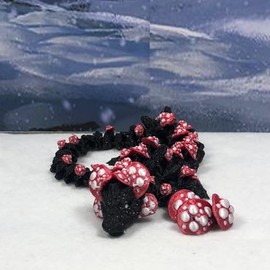 Generic Articulated 3D Printed Dragon, Articulated Black and Red Mushroom Dragon, 12"" Black Dragon, Fidget ADHD Toy for Autism, Gift Dragon Toy D038-DR