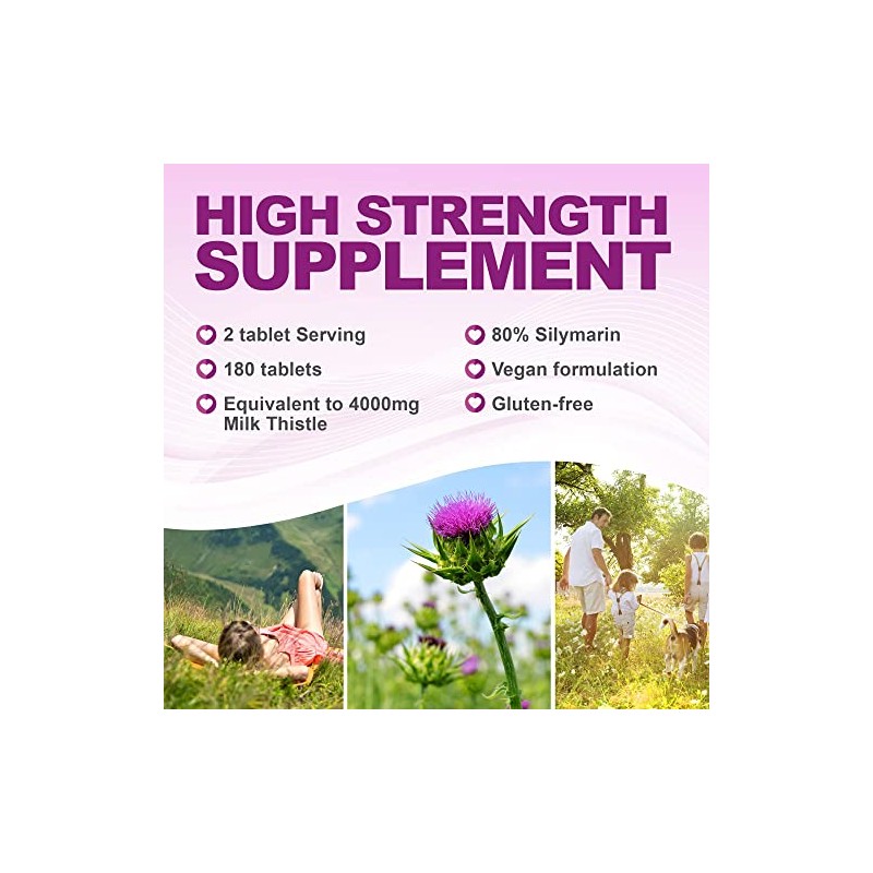 Milk Thistle Tablets - High Strength 4000mg Supplement - 180