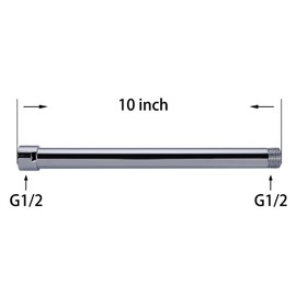 10 Inches Shower Head Extension Arm, Shower Arm Extension, Shower Head Extender, Lower Shower Head, All Solid Brass Construction (Chrome)