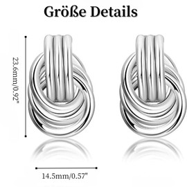 Stud Earrings 925 Silver Women's Knot Stud Earrings for Women Chunky Trendy Lightweight Hollow Twisted Dangle Drop Earrings Silver Earrings Women's 925 Stud Fashion Jewellery Gift, Sterling Silver,