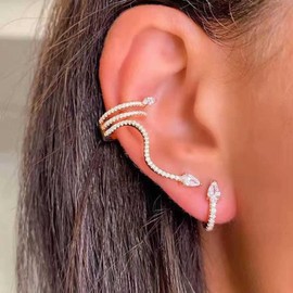 Cimenexe Bohemian Snake Ear Cuff Earrings CZ Paved Snake Wrap Earrings Gold Snake Earrings Snake Ear Crawler Earrings Gothic Climber Earrings Vintage Cartilage Wrap