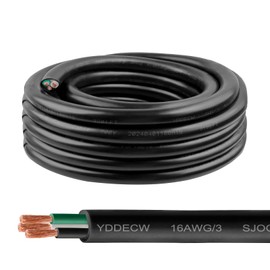 25ft 16/3 16 AWG Portable Power Cable (3 Conductor) - SJOOW 300V 16 Gauge Electric Wire for Motor Leads, Portable Lights, Battery Chargers and Machinery - 3 Conductor - 25 Feet Electrical Cord