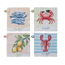 Creative Co-Op 4-Piece Printed Microfiber Dish Cloth with Sea Life/Lemons, Multicolor