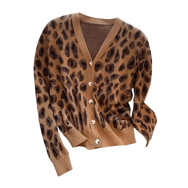 RoseSeek Women's Leopard Button Downs Cardigan V Neck Long Sleeve