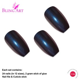 Bling Art False Nails Blue Purple Chameleon Ballerina Coffin 24 False Nails Long Tips with Glue