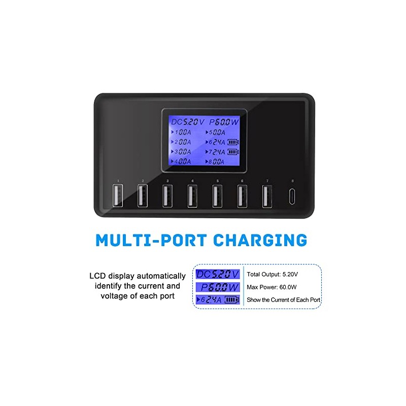 Cargador USB, estación de Carga USB de 60 W, 12