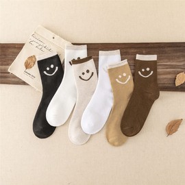 GZLXS 6 Pairs Lovely Smile Face Cotton Socks, Smiley Face Socks Womens, Cute Smiling Face Socks(6 pairs) (Thickened 6 Pairs)