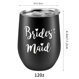 6 pcs Bride Bridesmaid Stainless Steel Wine Tumbler with Lid| 12 OZ Bride to Be Champagne Flute Bridesmaid Proposal Gifts Maid of Honor Cup for Wedding Bridal Showler Party Favors