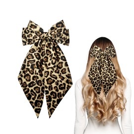 Bliceon Leopard Hair Bow Clip with Long Tail - Leopard Print Bow Hair Clip, Fashion Hair Accessories for Women and Girls, for Cosplay and Everyday Styling - Yellow