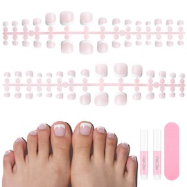 TOMICCA 150 Pieces Toenails for Sticking Kit, 3-in-1 Light Pink Matt Artificial Toenails French Full Cover False Toenails Set, for Women Nail Art DIY, 15 Sizes Short