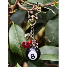 Meefisher Red Cherry 8 Ball Keychain Bag Charms Star Keyring Cute Dice Aesthetic Accessories for Women Purse Backpack