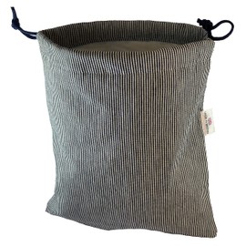 Men's Drawstring Wash Bag - Navy/White Striped Denim
