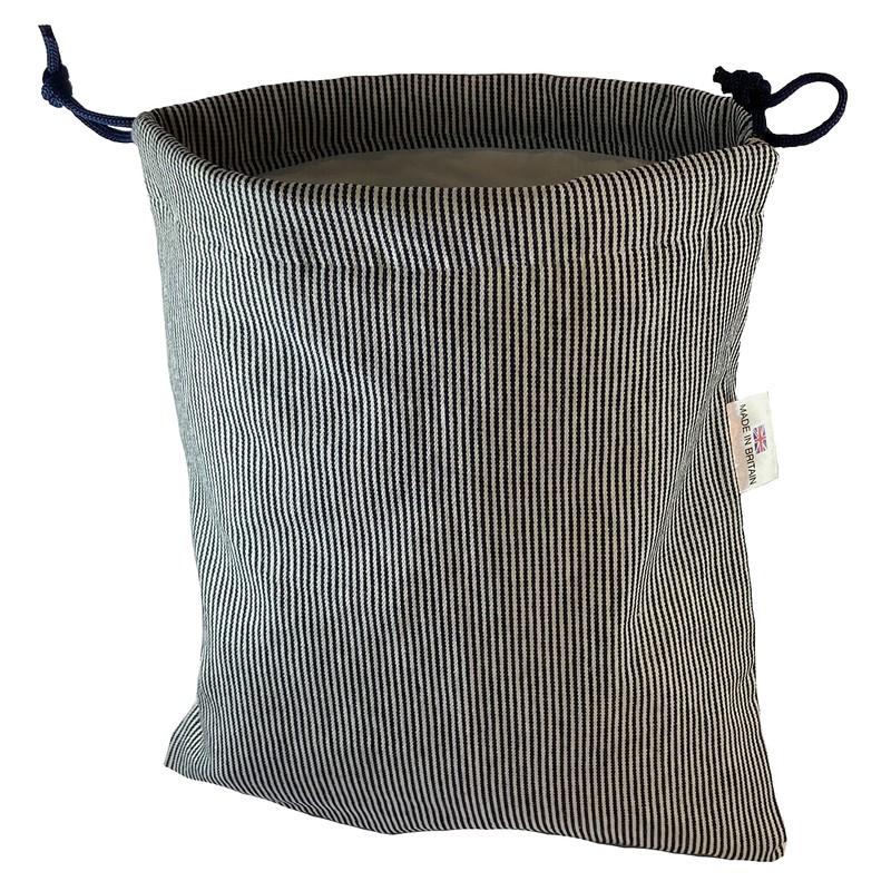 Men's Drawstring Wash Bag - Navy/White Striped Denim