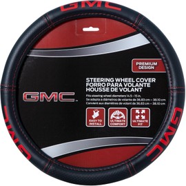 Plasticolor GMC Steering Wheel Cover Bundle Set– Premium Deluxe High-Contrast Stitching, Non-Slip Grip, Universal Fit for Cars, Trucks & SUVs Standard Size(14" 1/2-15" 1/4)