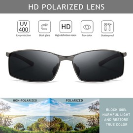 SUNGAIT Ultra Lightweight Polarized Sunglasses Men Rectangular Metal Frame with Spring Hinge SGT559-QH