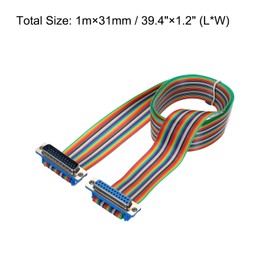 MECCANIXITY 1 Pcs IDC Rainbow Wire Flat Ribbon Cable DB25 Male to DB25 Female 39.4 Inch Length 2.54mm Pitch Breadboard Jumper Wires for Electronic Projects