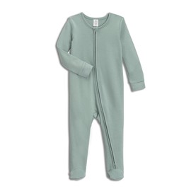 Colored Organics Baby Zip-Up Footed Sleeper with 2-Way Zipper - Newborn Organic Cotton Pajamas - Tide - 3-6M