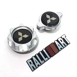 Unbranded SILVER ENGINE OIL CAP + RADIATOR CAP CARBON FIBER ECLIPSE MIRAGE LANCER EVO JDM
