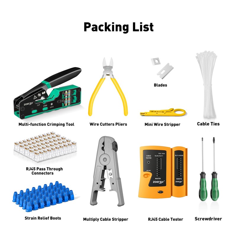 ZoeRax Ethernet crimping tool kit RJ45 crimp tool, Cat5 Cat6